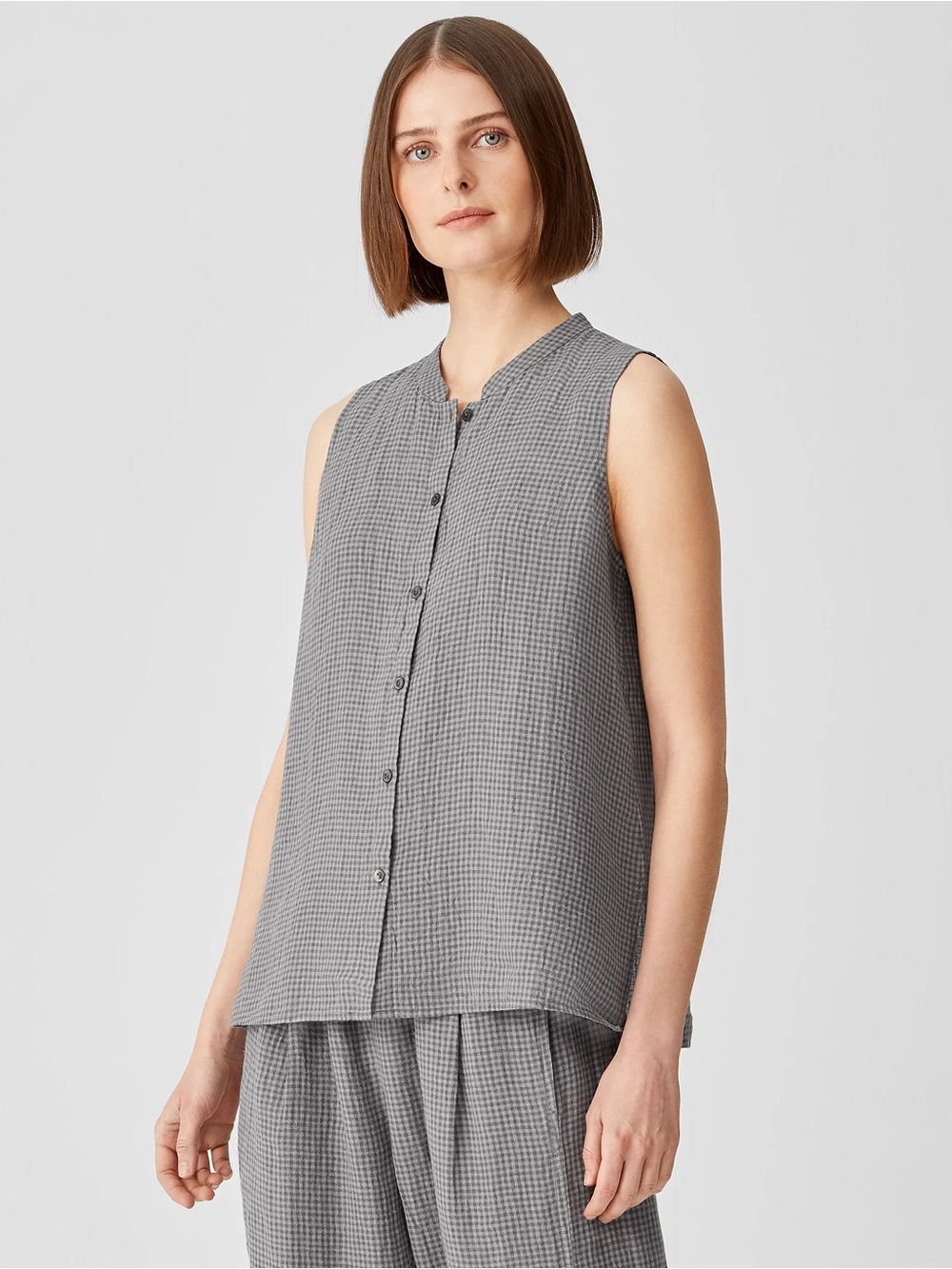 Eileen Fisher organic cotton sleeveless button up shirt blouse size medium